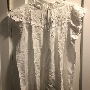 Loft Petite Scalloped Eyelet Ruffle Top Sz SP White